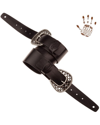 Tracolla per Chitarra e Basso Nero Vera Pelle Conciata Al Vegetale 7 Cm Woven Twin Buckle TC Core 