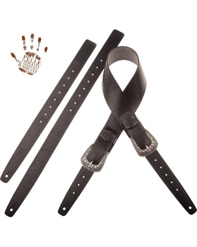 Tracolla per Chitarra e Basso Nero Vera Pelle Conciata Al Vegetale 7 Cm Drop Twin Buckle TC Core 