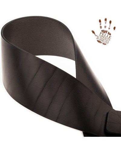 Tracolla per Chitarra e Basso Nero Vera Pelle Conciata Al Vegetale 7 Cm Drop Twin Buckle TC Core 