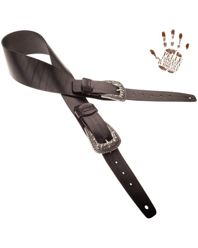 Tracolla per Chitarra e Basso Nero Vera Pelle Conciata Al Vegetale 7 Cm Drop Twin Buckle TC Core 