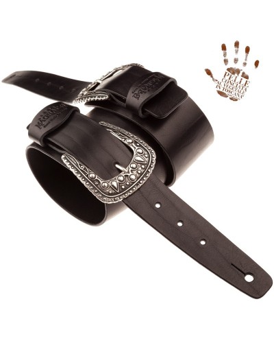 Tracolla per Chitarra e Basso Nero Vera Pelle Conciata Al Vegetale 7 Cm Drop Twin Buckle TC Core 