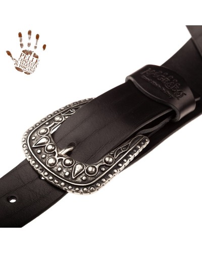 Guitar Strap Black Certified Vegetable Tanned Leather 7 Cm Drop Twin Buckle TC Core 