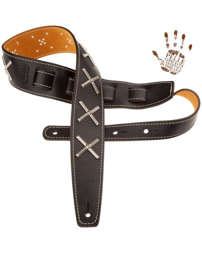 Guitar Strap Black Certified Vegetable Tanned Leather 6 Cm Holes HS Core 