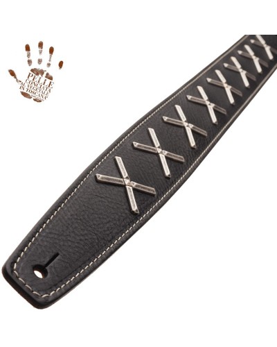 Guitar Strap Black Certified Vegetable Tanned Leather 6 Cm Holes HS Core 