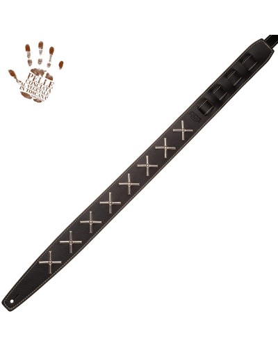 Guitar Strap Black Certified Vegetable Tanned Leather 6 Cm Holes HS Core 