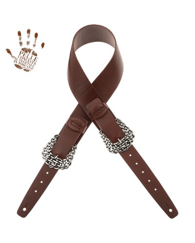 Guitar Strap Brown Certified Vegetable Tanned Leather 7 Cm Bride Twin Buckle TC Core 