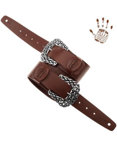 Guitar Strap Brown Certified Vegetable Tanned Leather 7 Cm Bride Twin Buckle TC Core 