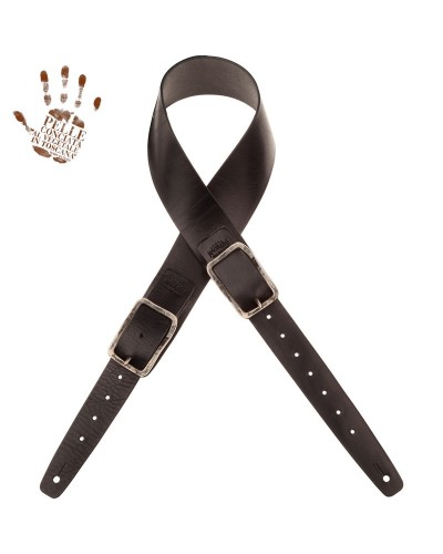 Guitar Strap Black Certified Vegetable Tanned Leather 7 Cm Old Square Twin Buckle TC Core 