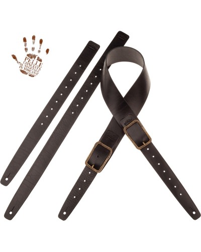 Guitar Strap Black Certified Vegetable Tanned Leather 7 Cm Old Square Twin Buckle TC Core 