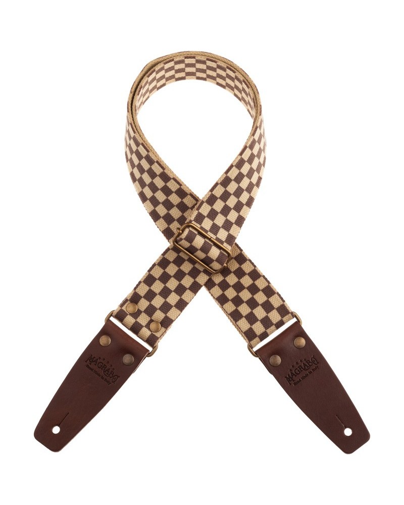 Guitar Strap Brown Cotton And Genuine Leather 5 Cm Core Stripe SC Retrò 