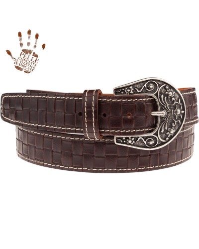 belt bs cintura in vera pelle embossed inteccio marrone fibbia el charro argento