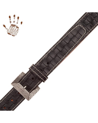 belt bs cintura in vera pelle embossed inteccio nero fibbia scaled argento