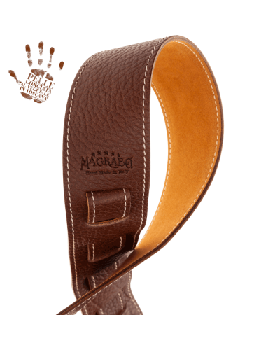 Guitar Strap Brown Certified Vegetable Tanned Leather 6 Cm Holes HS Embossed 