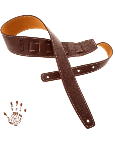 Guitar Strap Brown Certified Vegetable Tanned Leather 6 Cm Holes HS Embossed 