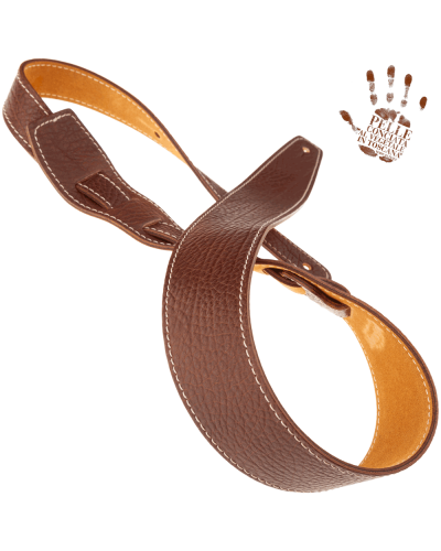 Guitar Strap Brown Certified Vegetable Tanned Leather 6 Cm Holes HS Embossed 