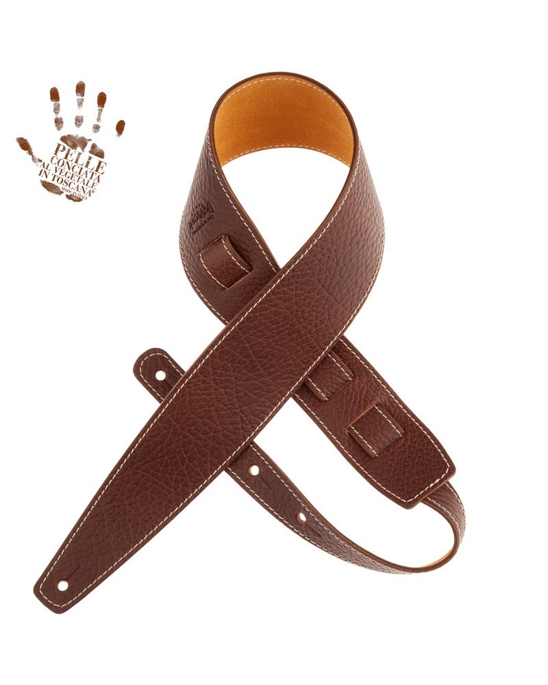 Guitar Strap Brown Certified Vegetable Tanned Leather 6 Cm Holes HS Embossed 