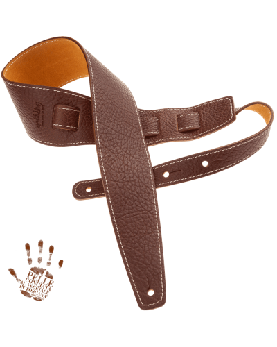 Guitar Strap Brown Certified Vegetable Tanned Leather 6 Cm Holes HS Embossed 