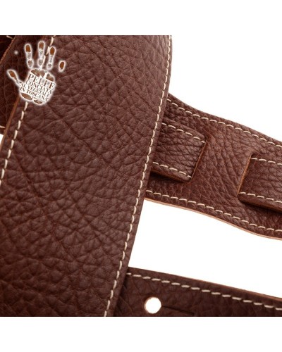 Guitar Strap Brown Certified Vegetable Tanned Leather 6 Cm Holes HS Embossed 