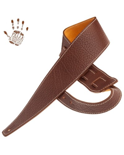 Guitar Strap Brown Certified Vegetable Tanned Leather 6 Cm Holes HS Embossed 