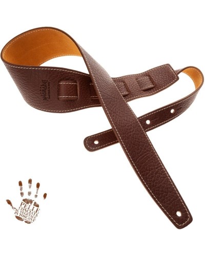 Guitar Strap Brown Certified Vegetable Tanned Leather 6 Cm Holes HS Embossed 