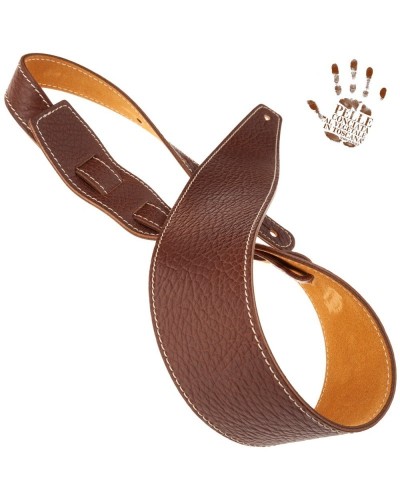 Guitar Strap Brown Certified Vegetable Tanned Leather 6 Cm Holes HS Embossed 