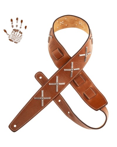 Guitar Strap Black Certified Vegetable Tanned Leather 6 Cm Holes HS Core 