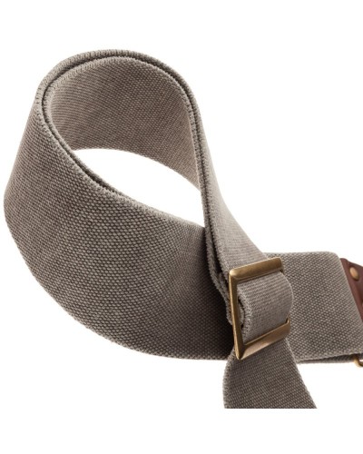 Guitar Strap Grey Cotton And Genuine Leather 8 Cm Core Stripe SC Cotton Washed 