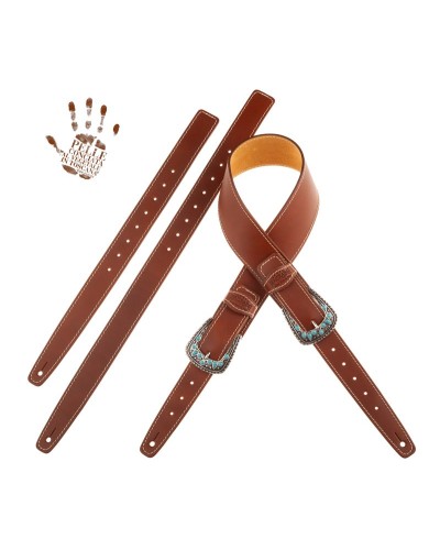 Tracolla per Chitarra e Basso Marrone Vera Pelle Conciata Al Vegetale 7 Cm Drop Twin Buckle TS Core 