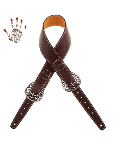 Guitar Strap Brown Certified Vegetable Tanned Leather 7 Cm Woven Twin Buckle TS Core 