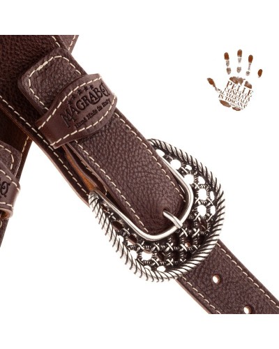 Guitar Strap Brown Certified Vegetable Tanned Leather 7 Cm Woven Twin Buckle TS Core 