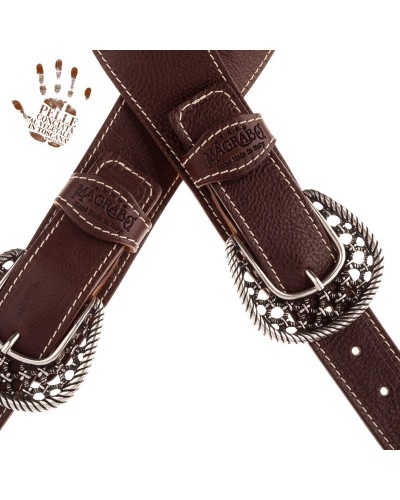 Guitar Strap Brown Certified Vegetable Tanned Leather 7 Cm Woven Twin Buckle TS Core 