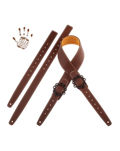 Guitar Strap Brown Certified Vegetable Tanned Leather 7 Cm Chain Twin Buckle TS Embossed 