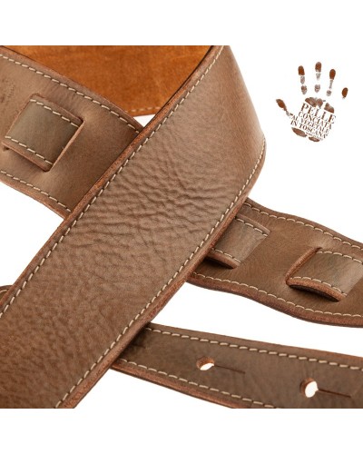 Guitar Strap Grey Certified Vegetable Tanned Leather 6 Cm Holes HS Stone Washed 