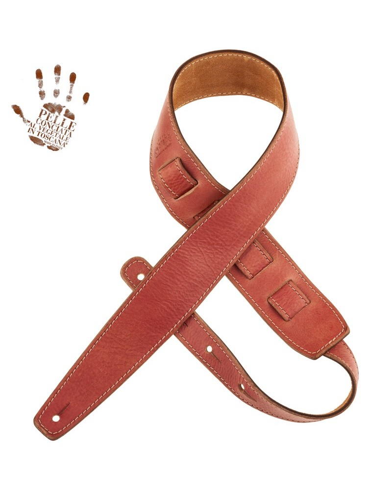 Guitar Strap Red Certified Vegetable Tanned Leather 6 Cm Holes HS Stone Washed 