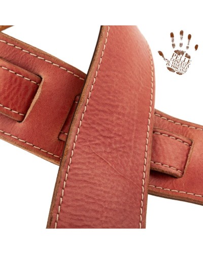 Guitar Strap Red Certified Vegetable Tanned Leather 6 Cm Holes HS Stone Washed 