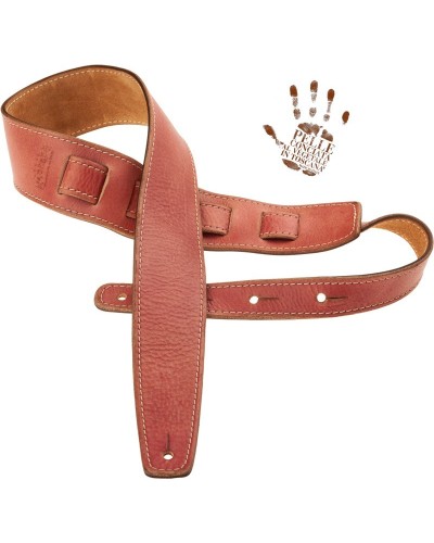 Guitar Strap Red Certified Vegetable Tanned Leather 6 Cm Holes HS Stone Washed 