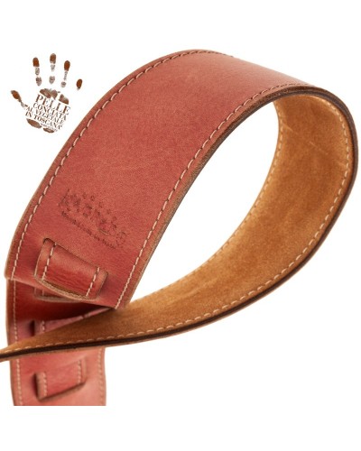 Guitar Strap Red Certified Vegetable Tanned Leather 6 Cm Holes HS Stone Washed 