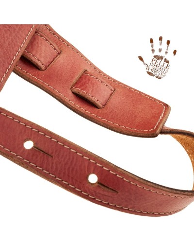 Guitar Strap Red Certified Vegetable Tanned Leather 6 Cm Holes HS Stone Washed 