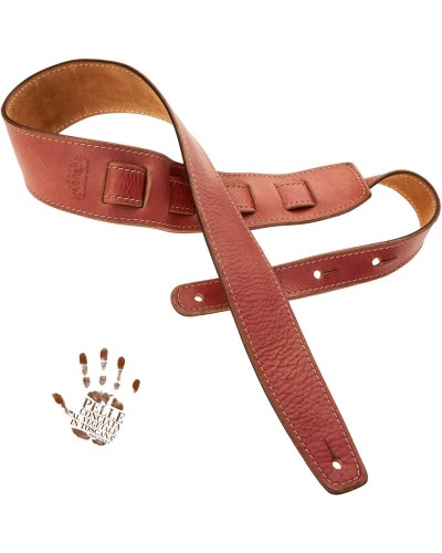 Guitar Strap Red Certified Vegetable Tanned Leather 6 Cm Holes HS Stone Washed 