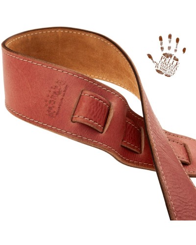 Guitar Strap Red Certified Vegetable Tanned Leather 6 Cm Holes HS Stone Washed 