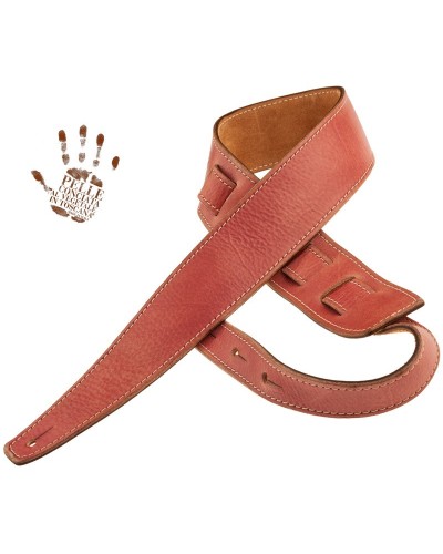 Guitar Strap Red Certified Vegetable Tanned Leather 6 Cm Holes HS Stone Washed 