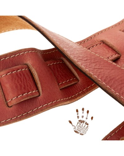 Guitar Strap Red Certified Vegetable Tanned Leather 6 Cm Holes HS Stone Washed 