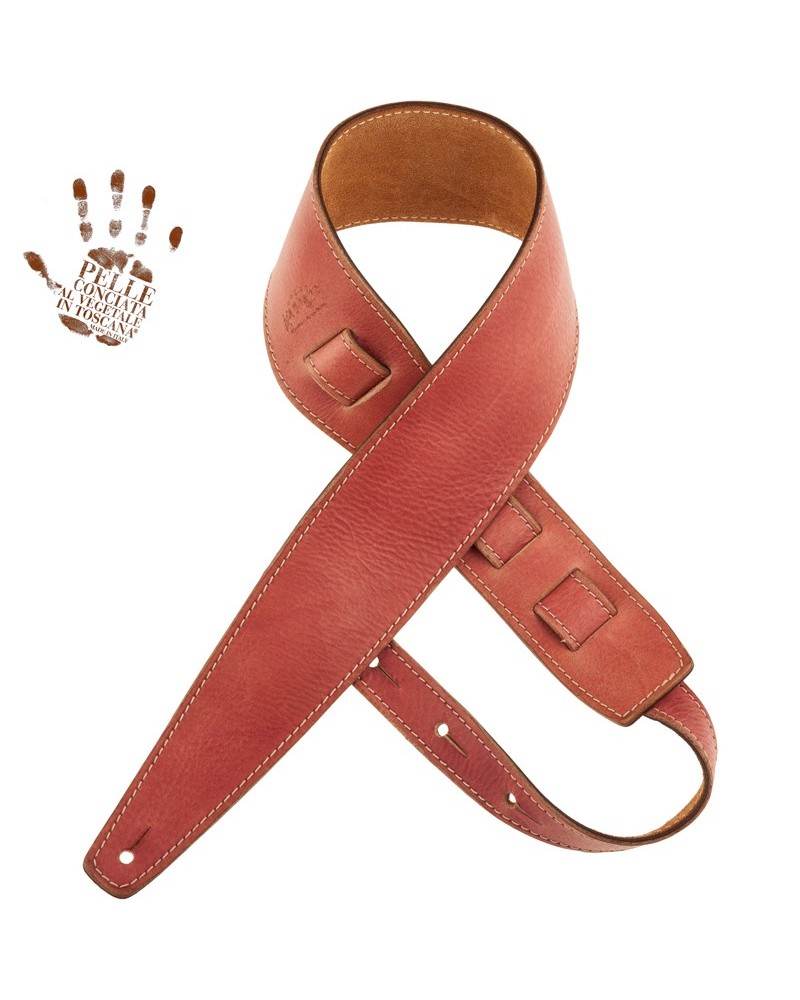 Guitar Strap Red Certified Vegetable Tanned Leather 8 Cm Holes HS Stone Washed 