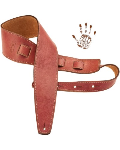 Guitar Strap Red Certified Vegetable Tanned Leather 8 Cm Holes HS Stone Washed 