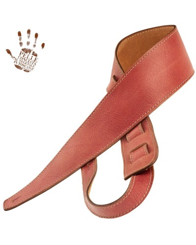 Guitar Strap Red Certified Vegetable Tanned Leather 8 Cm Holes HS Stone Washed 