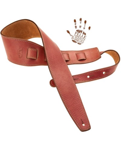 Guitar Strap Red Certified Vegetable Tanned Leather 8 Cm Holes HS Stone Washed 