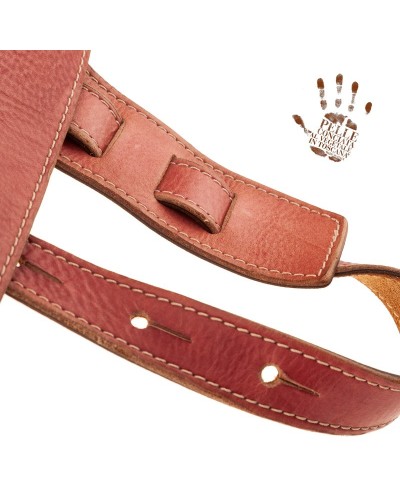 Guitar Strap Red Certified Vegetable Tanned Leather 8 Cm Holes HS Stone Washed 