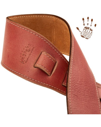 Guitar Strap Red Certified Vegetable Tanned Leather 8 Cm Holes HS Stone Washed 