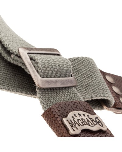 Guitar Strap Grey Cotton And Genuine Leather 5 Cm Twinkle Stripe SC Cotton Washed 