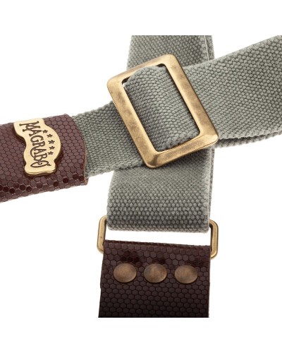 Guitar Strap Grey Cotton And Genuine Leather 5 Cm Twinkle Stripe SC Cotton Washed 